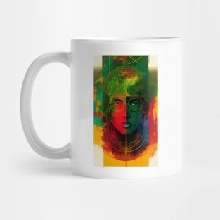 Abstract Face Red Gold Green Mug